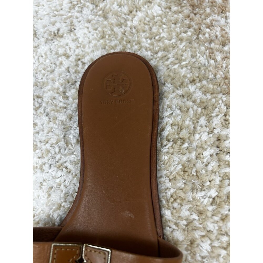 Tory Burch Women's Ines Flat Slide Goat Leather Sandals Brown US 10.5M - Picture 5 of 8